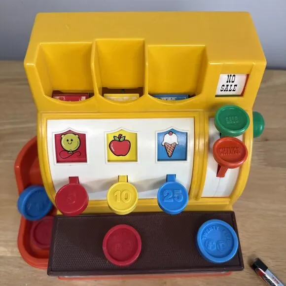 Vintage 1974 Fisher Price Cash Register #926 With 4 Coins Working Bell Handle - Picture 6 of 11